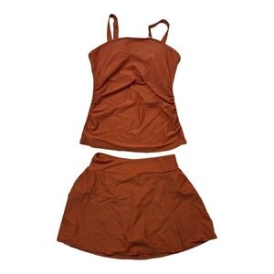 Women's Tankini 2 Piece Swimsuit Vintage Inspired Swim Skirt Tank Brick Red S